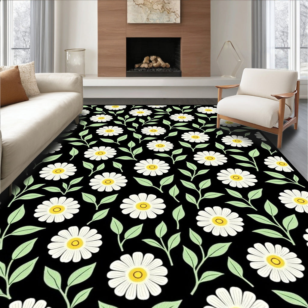 Classic White Daisy Floral Pattern Rug