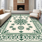 Elegant Green Floral Medallion Border Rug