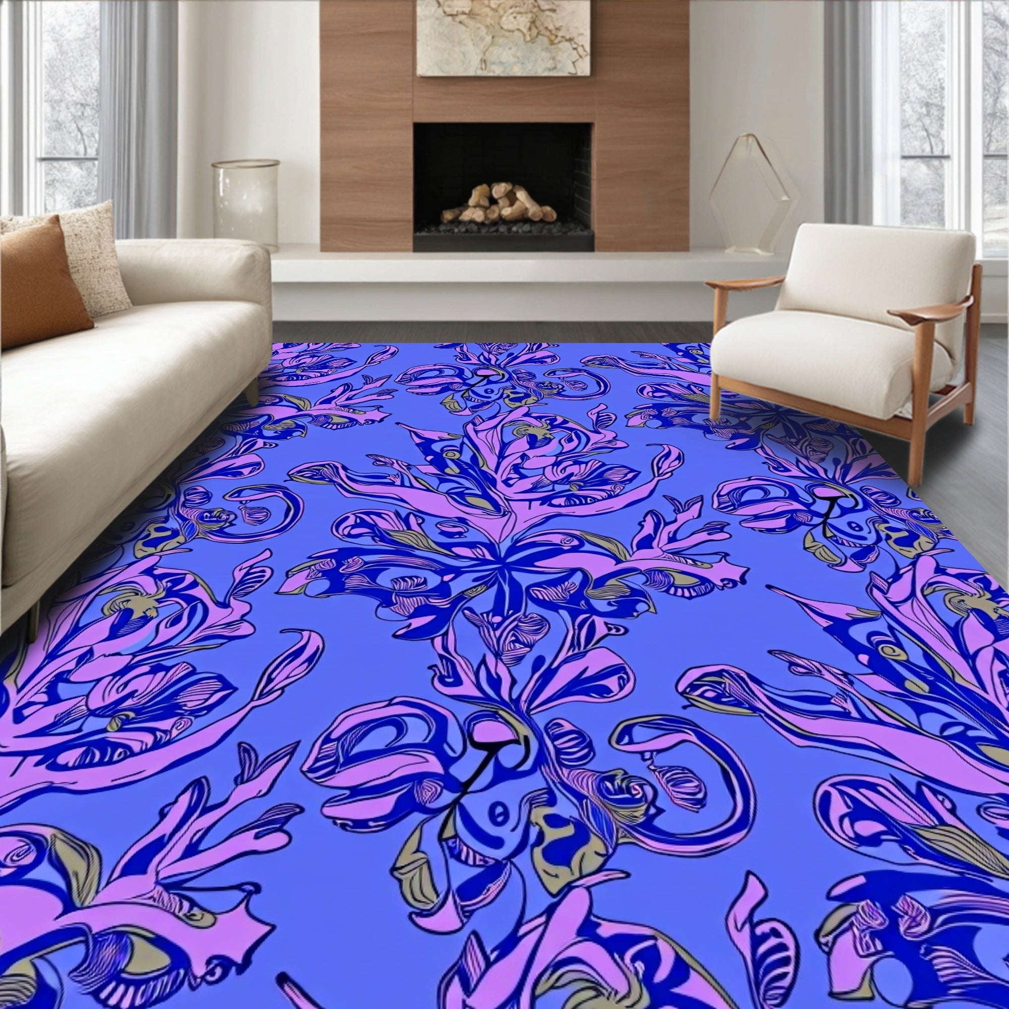 Violet Blue Floral Abstract Pattern Rug