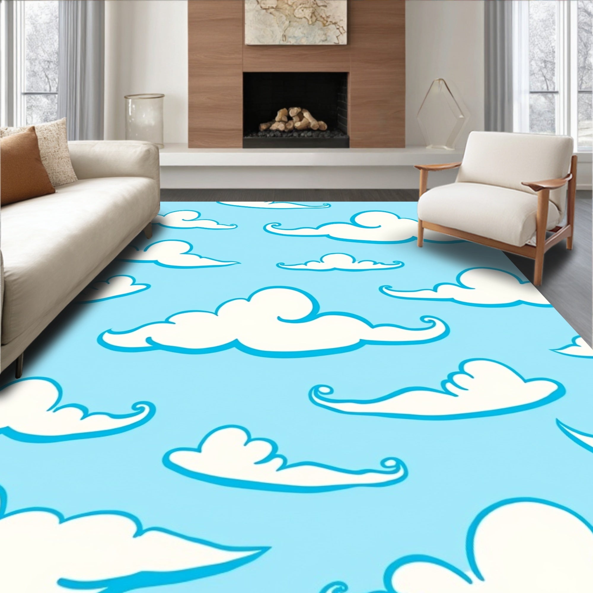 Whimsical Cloud Pattern Gentle Sky Design Rug