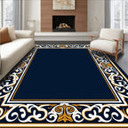Navy White Gold Scrollwork Frame Rug