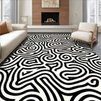 Abstract Black White Swirl Pattern Rug