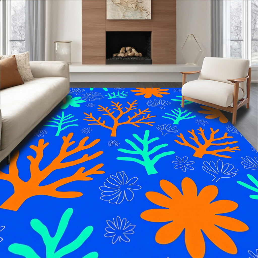 Vibrant Coral Shapes Aquatic Pattern Rug