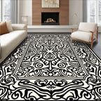 Black Traditional Elaborate Scrollwork Pattern Rug
