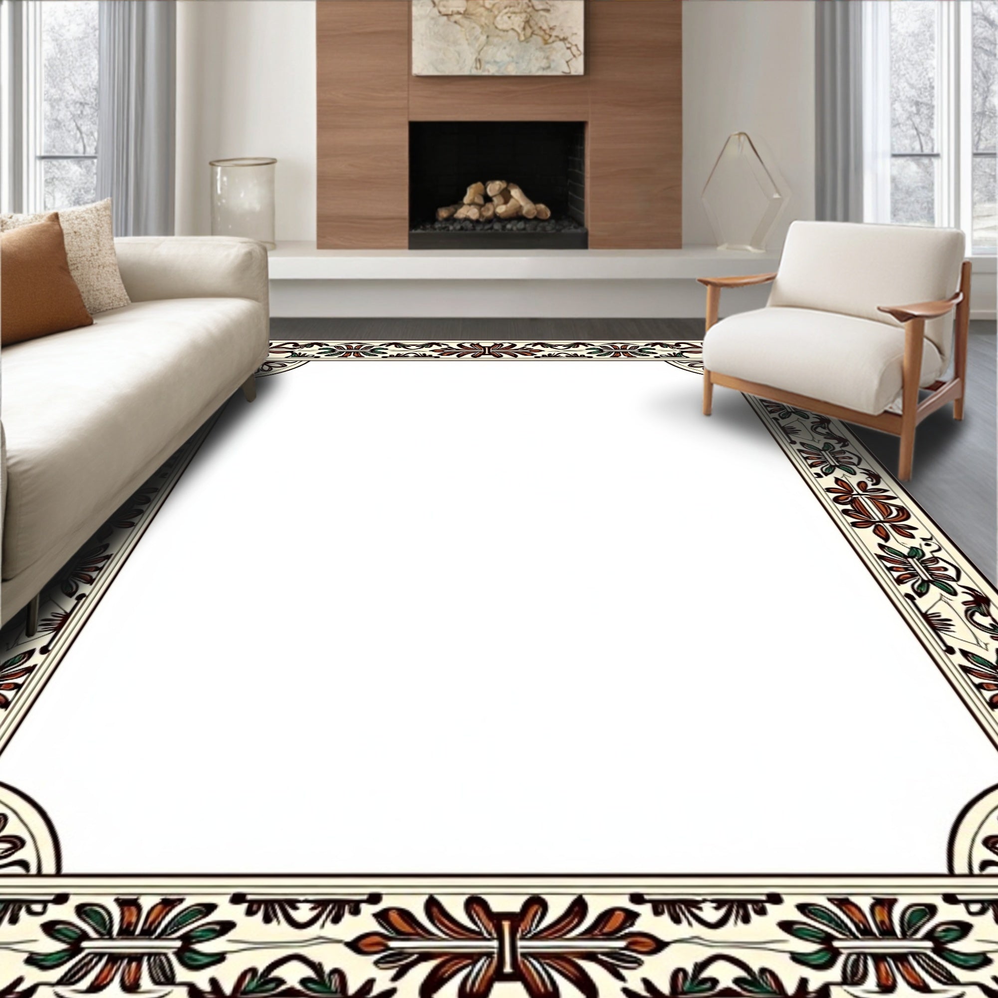 Ornate Floral Border Design Rug