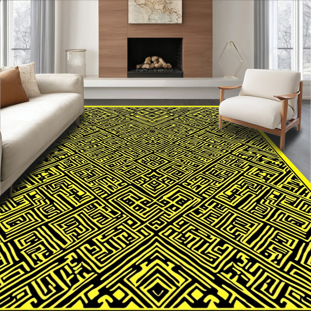 Bright Yellow Maze Patterned Rug