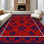 Bold Blue Floral Border Red Rug