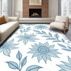 Blue Floral Linework Decorative Pattern Rug