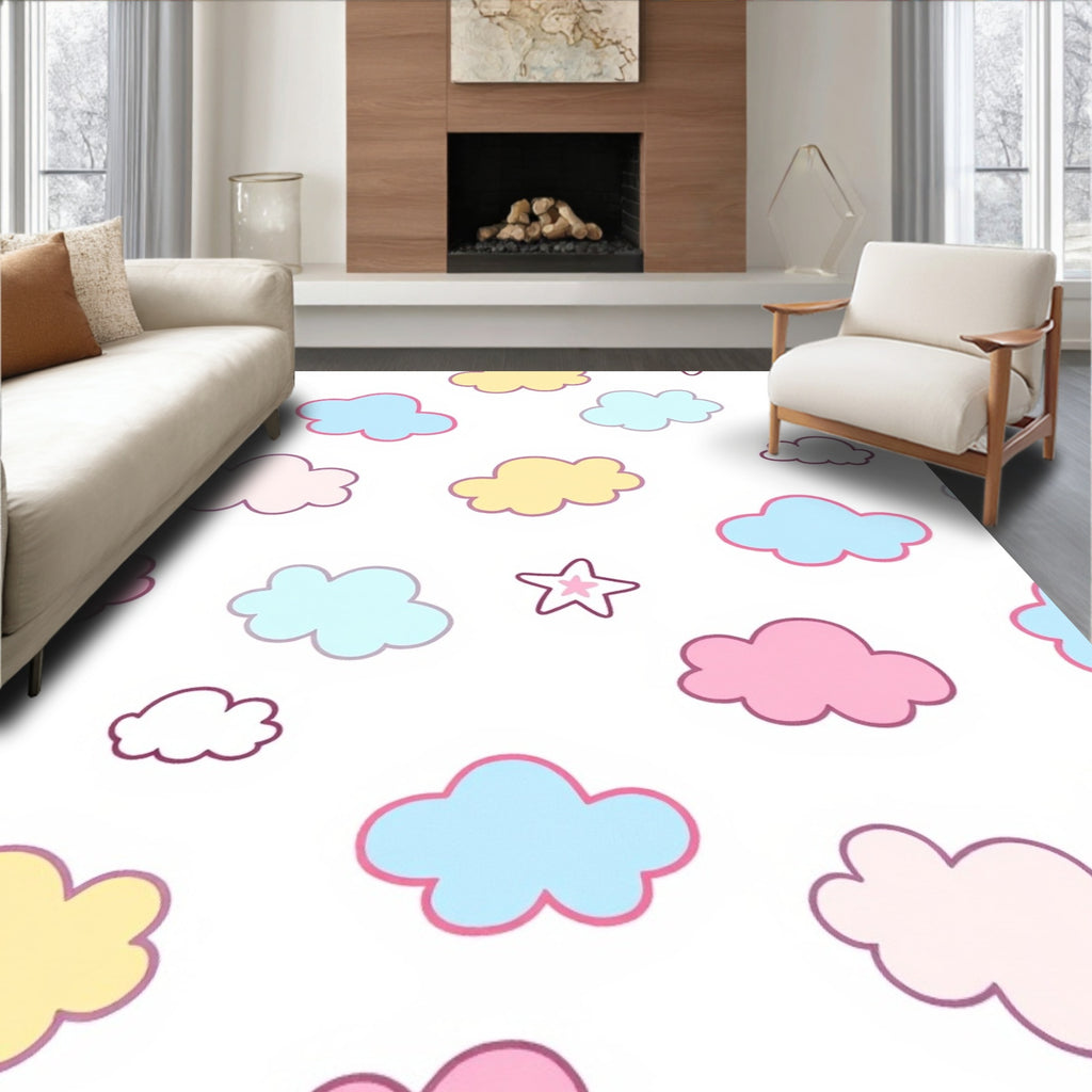 Pastel Clouds And Stars Pattern Rug