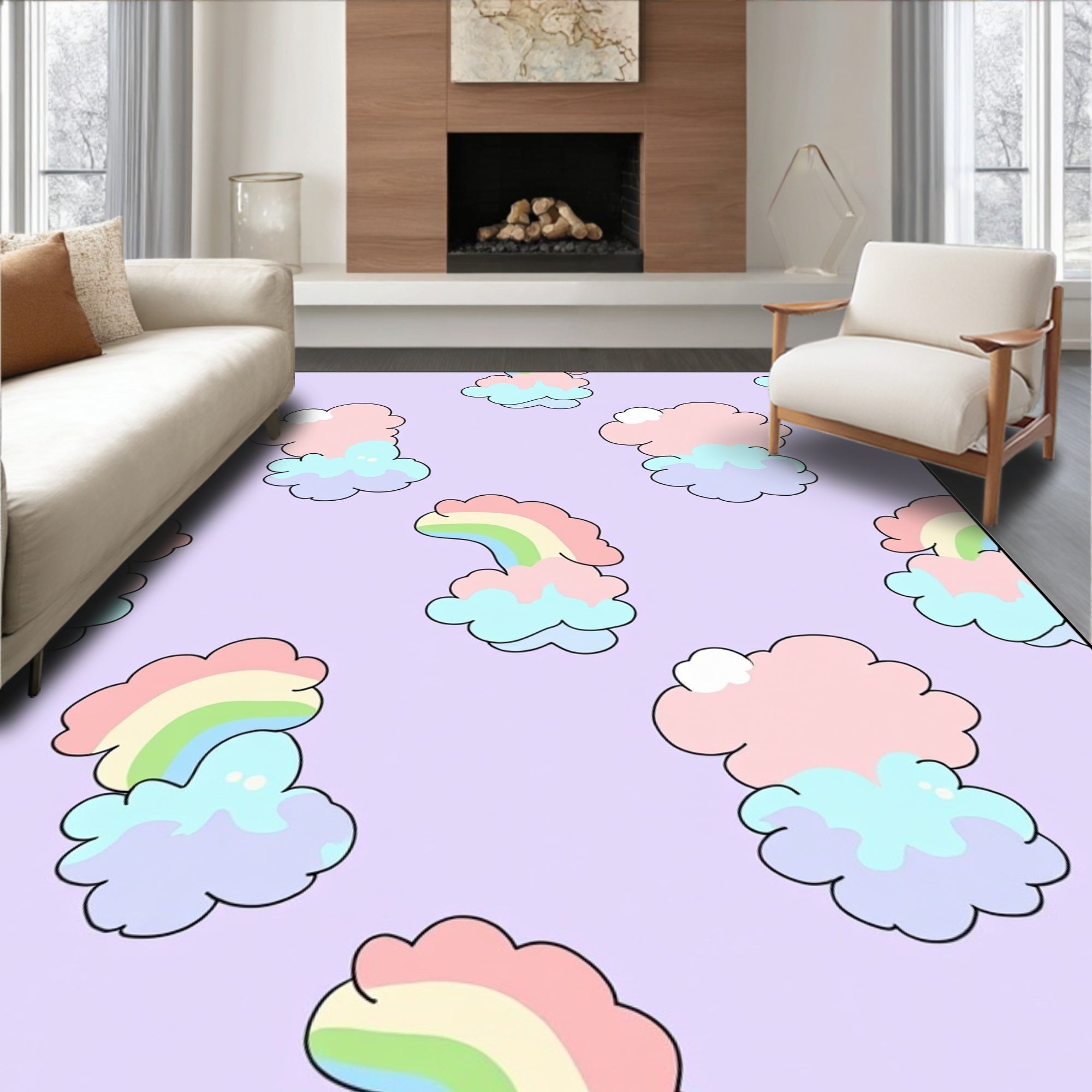 Pastel Rainbow Cloud Pattern Rug