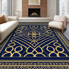 Ornate Blue Gold Geometric Medallion Rug