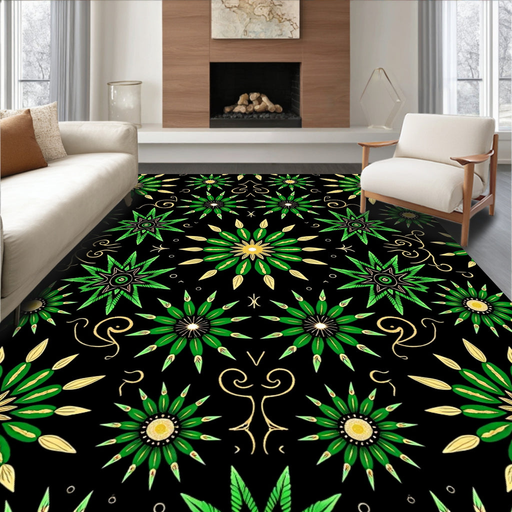 Green Gold Starburst Mandala Rug