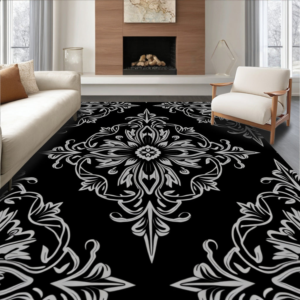 Classic Gray Floral Damask Pattern Rug