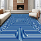 Concentric Blue White Maze Pattern Rug