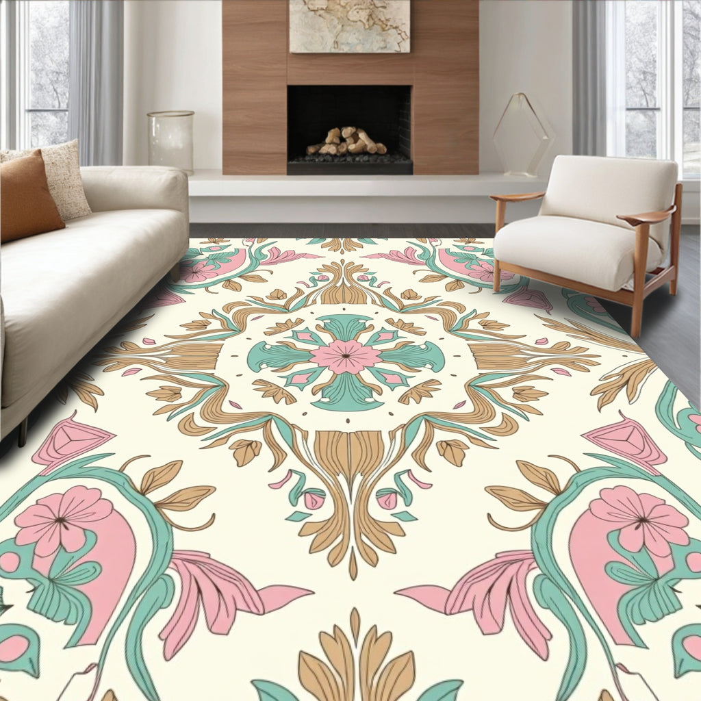 Art Nouveau Floral Medallion Pattern Rug