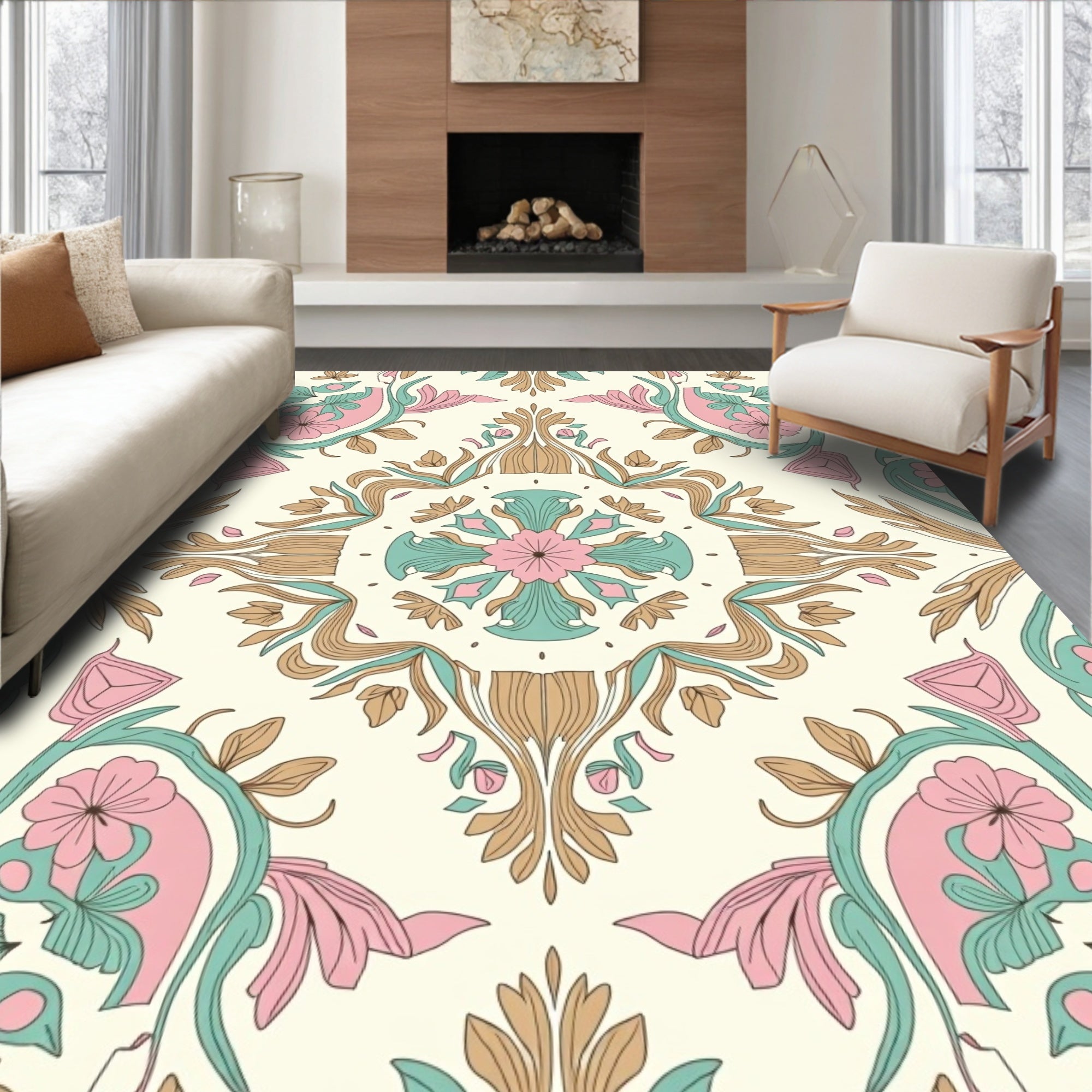 Art Nouveau Floral Medallion Pattern Rug