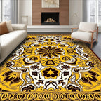 Ornate Yellow Floral Mandala Pattern Rug