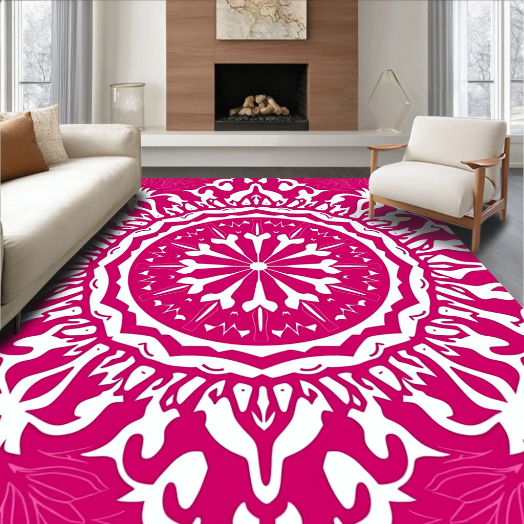 Pink Mandala Floral Design Rug