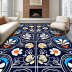 Art Nouveau Floral Dark Blue Rug