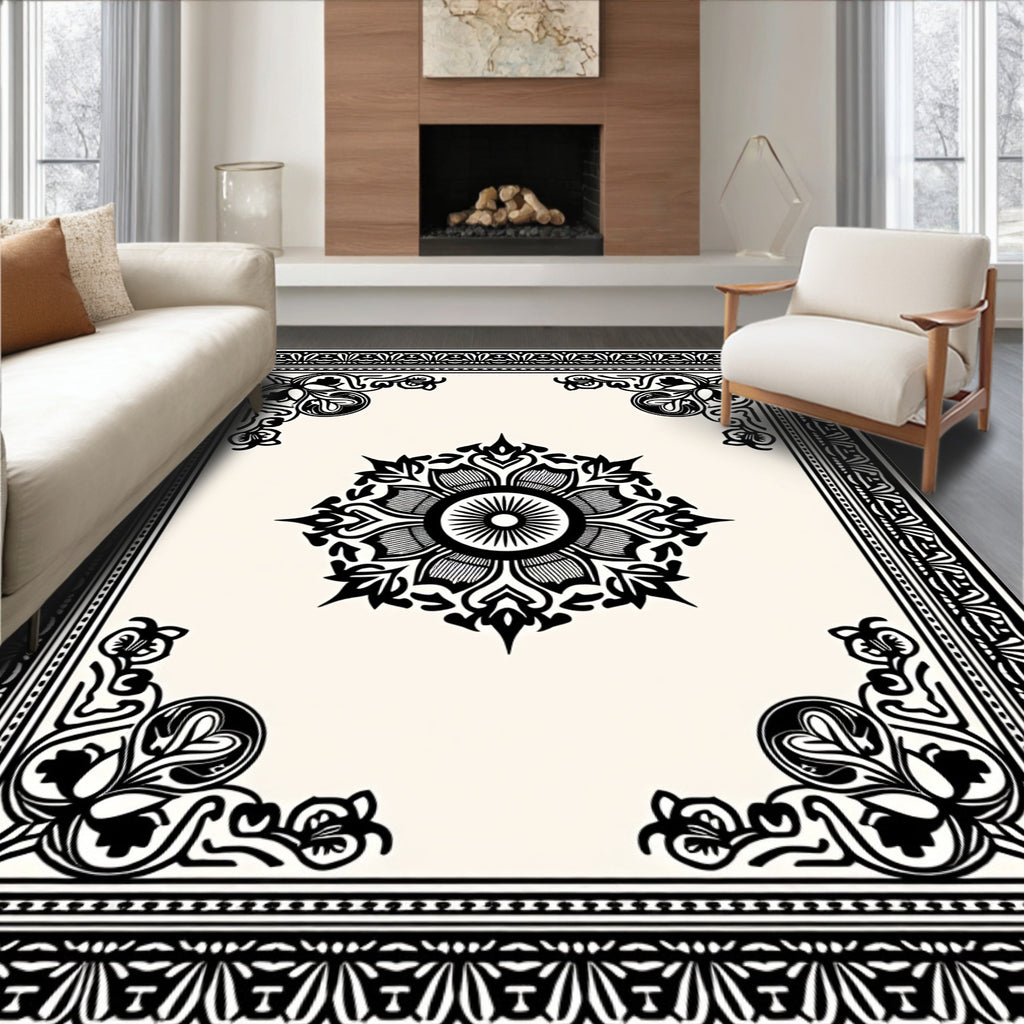 Classic Black Floral Mandala Rug