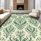 Elegant Green Floral Damask Pattern Rug