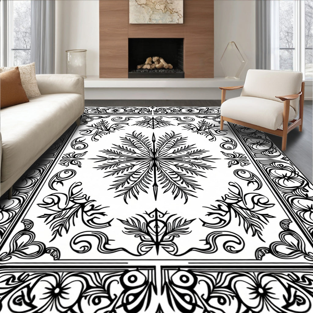 Ornate Floral Vine Border Design Rug