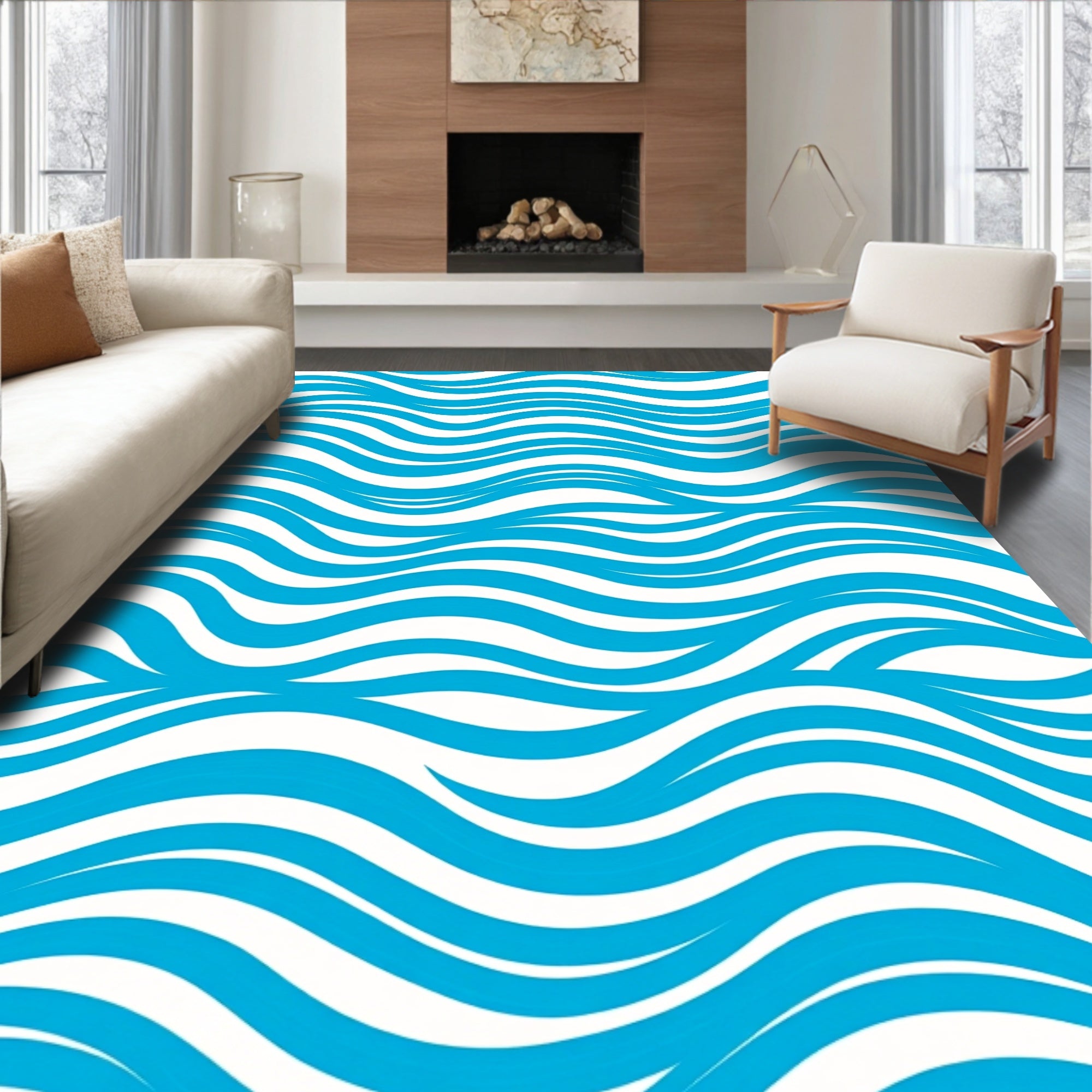 Blue Wave Patterned Cool Design Rug