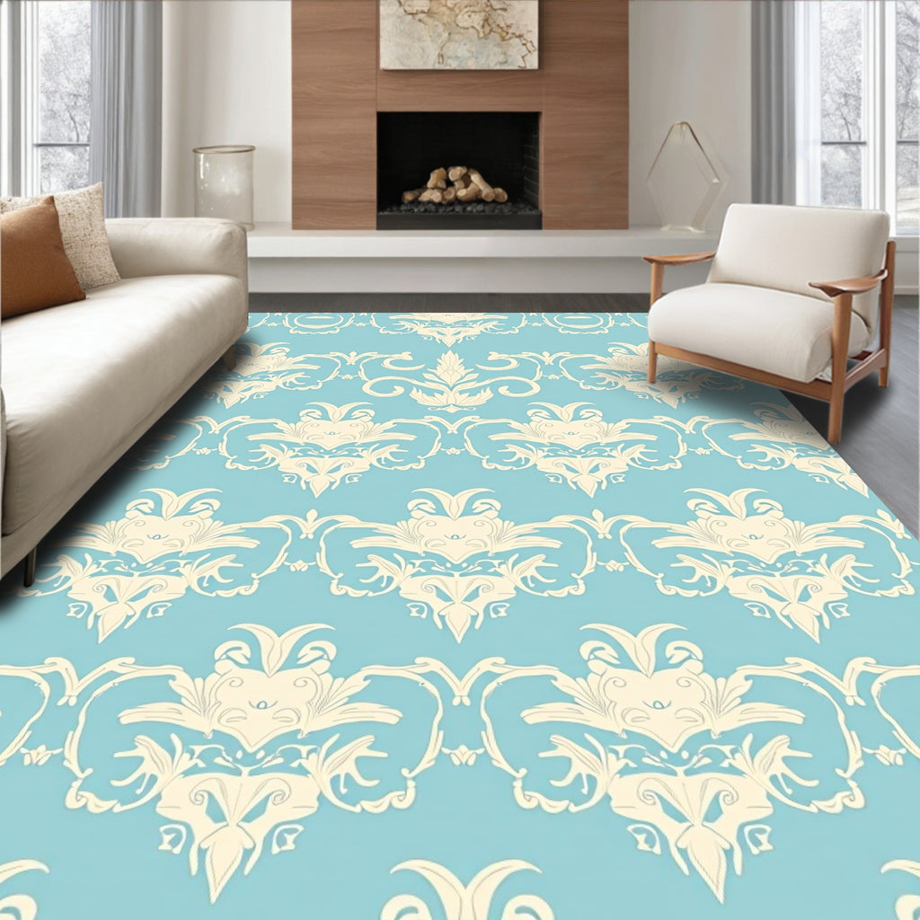 Pale Yellow Floral Damask Pattern Rug