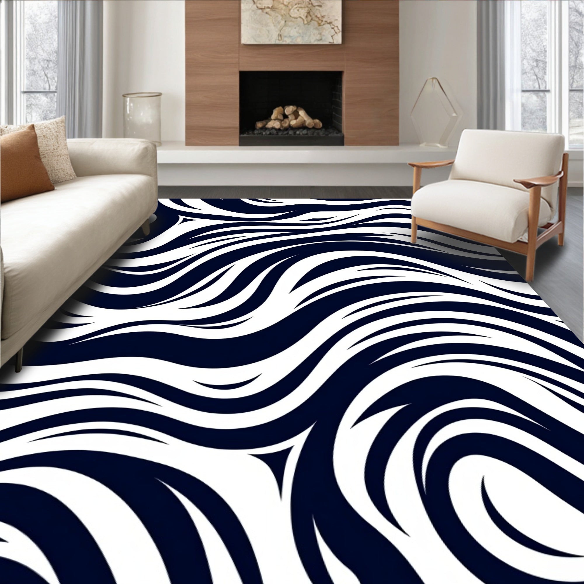Bold Abstract Zebra Stripe Pattern Rug