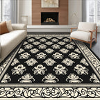 Damask Floral Scrolling Border Pattern Rug