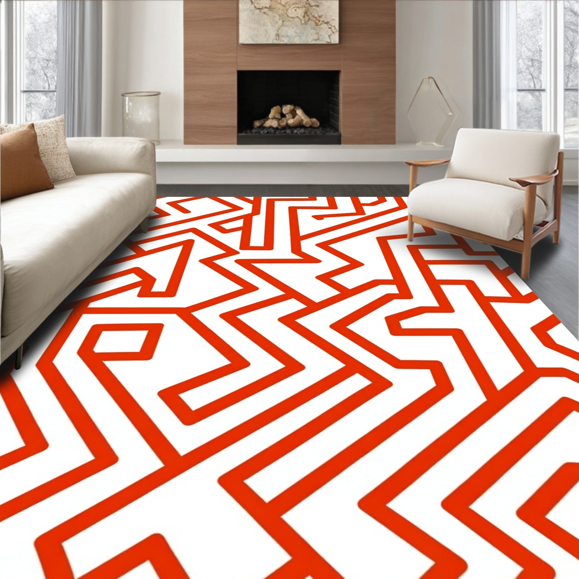 Bold Abstract Geometric Maze Pattern Rug