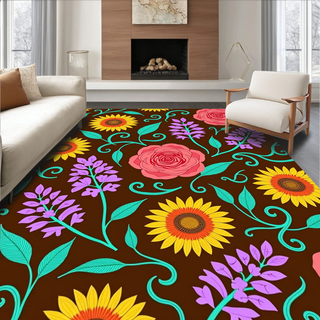 Floral Vines Sunflowers Roses Rug