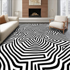 Bold Black White Abstract Maze Rug