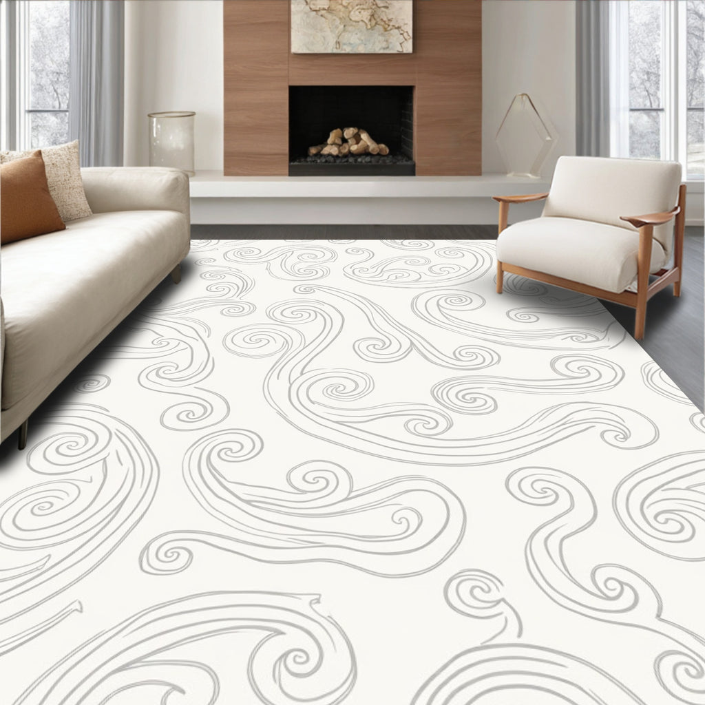 Swirling Whimsical Light Gray Pattern Rug
