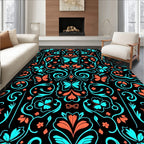Coral Teal Butterfly Floral Pattern Rug