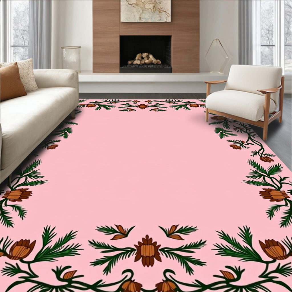 Rustic Evergreen Floral Garland Rug