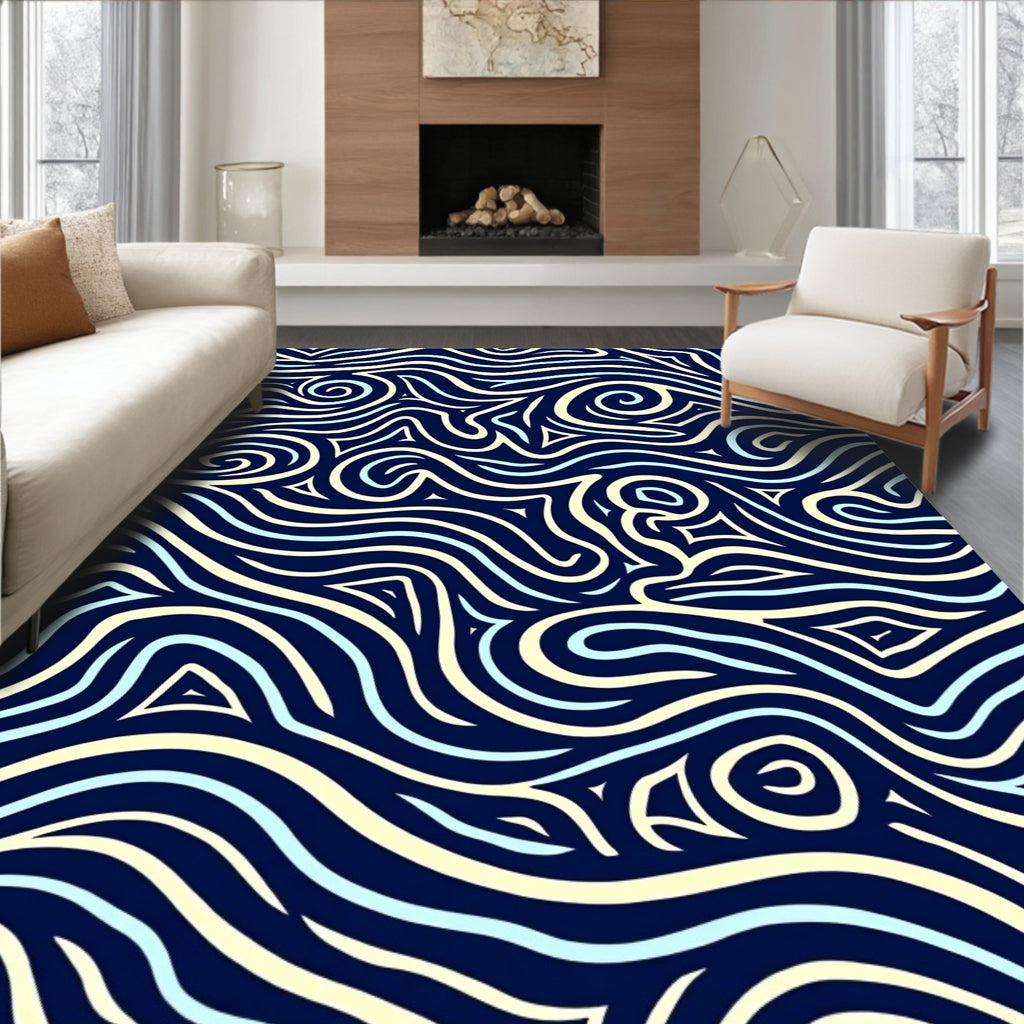 Abstract Swirls Wavy Lines Pattern Rug