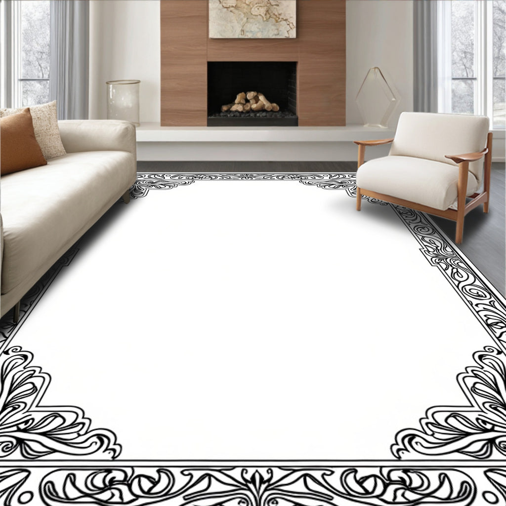Ornate Scrolling Floral Border Design Rug
