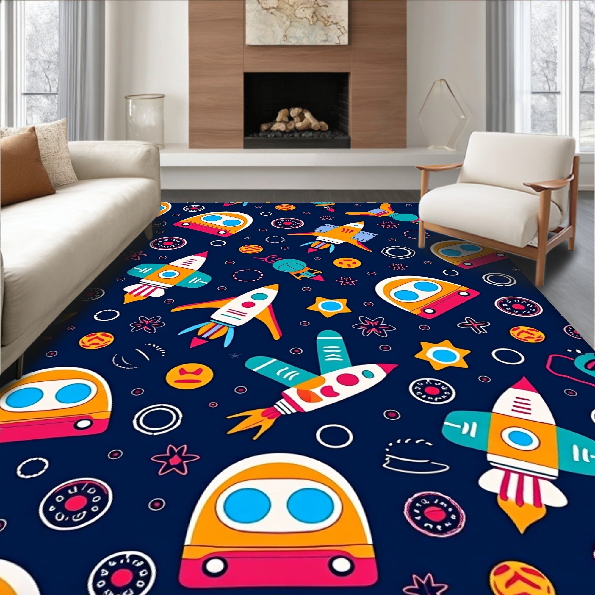 Space Travel Rocket Ship Pattern Rug
