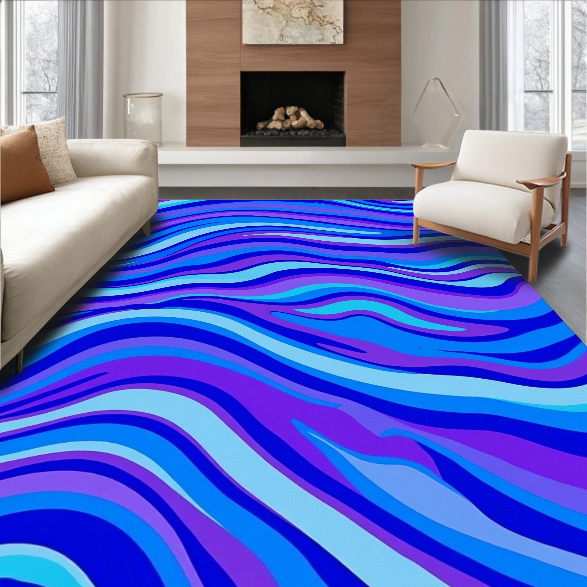 Surreal Wavy Blue Purple Design Rug