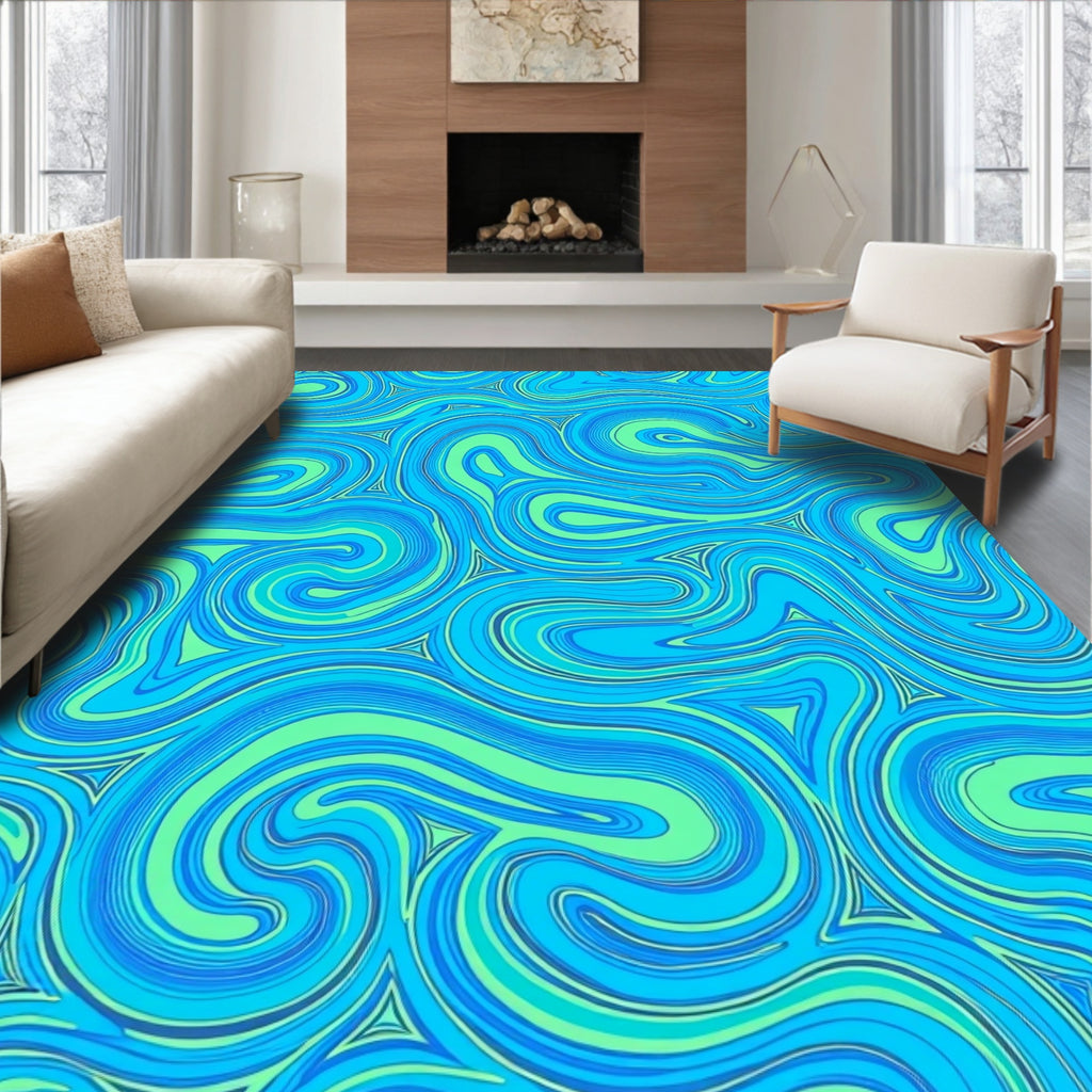Blue Green Swirl Pattern Rug