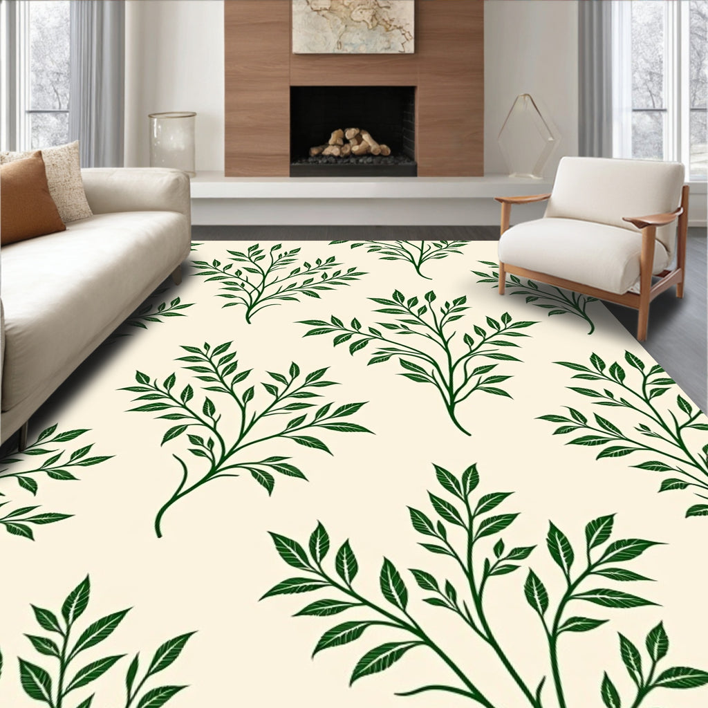 Dark Green Leafy Branch Repeat Rug
