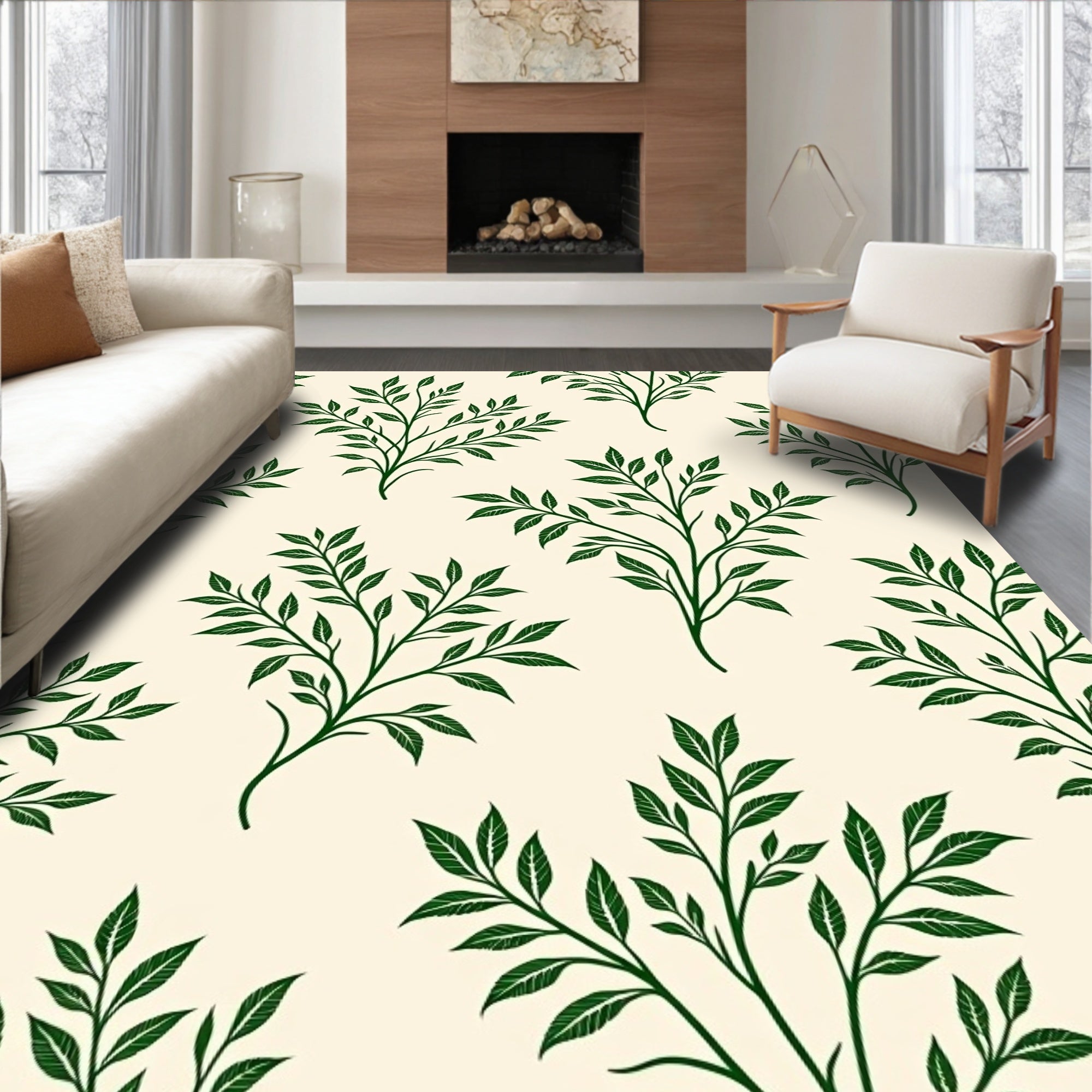 Dark Green Leafy Branch Repeat Rug