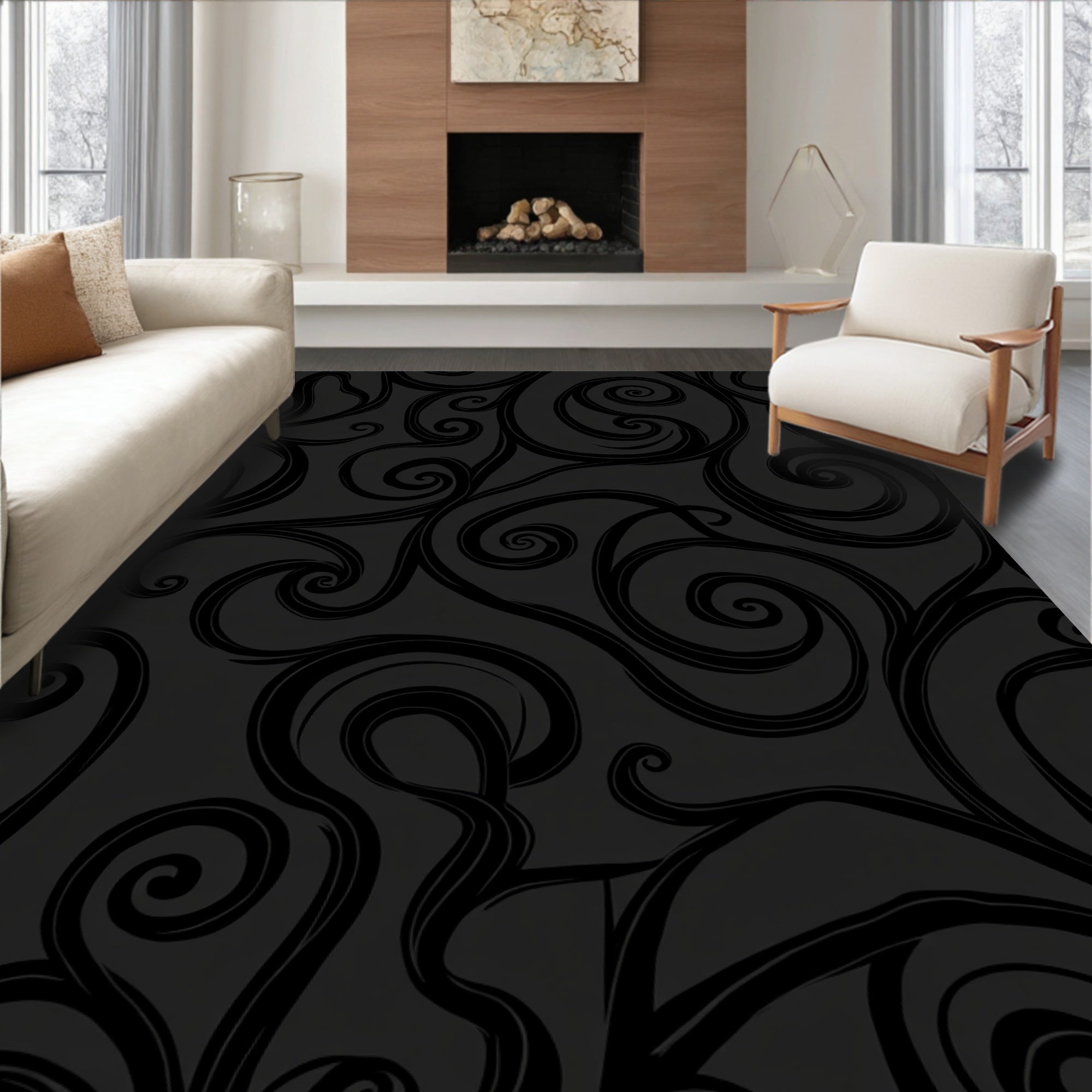 Dark Swirl Organic Pattern Rug