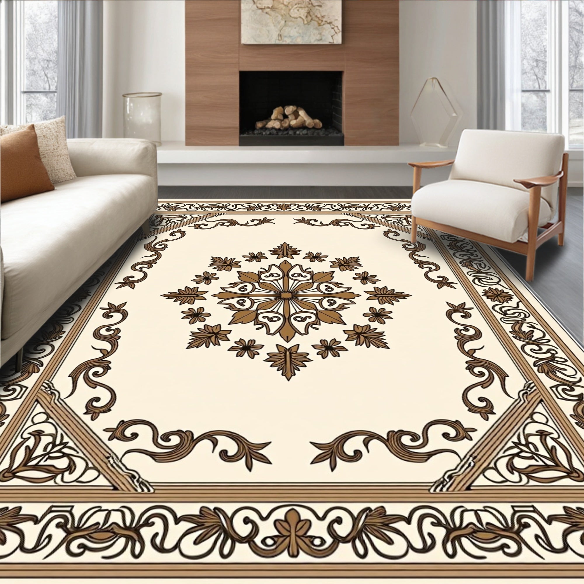 Detailed Floral Inlay Pattern Rug