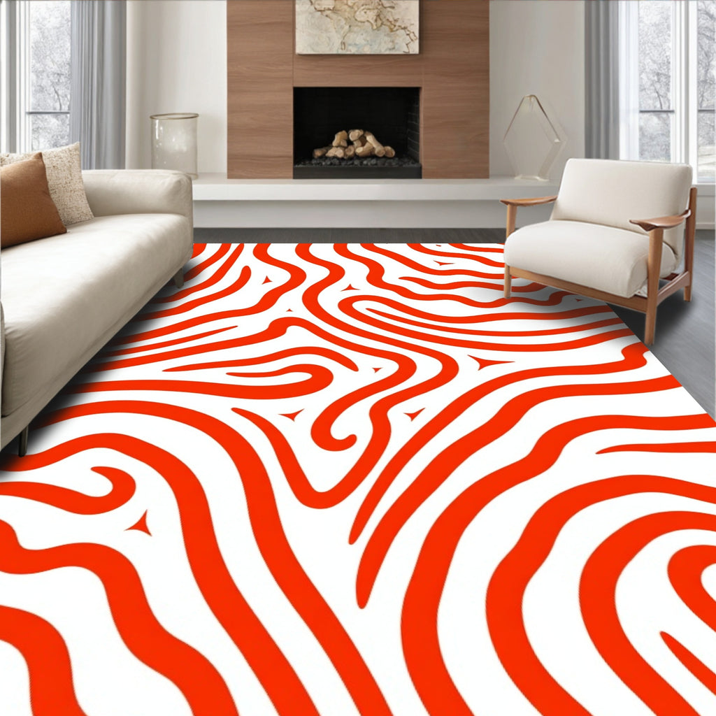 Bold Red Wavy Stripe Pattern Rug