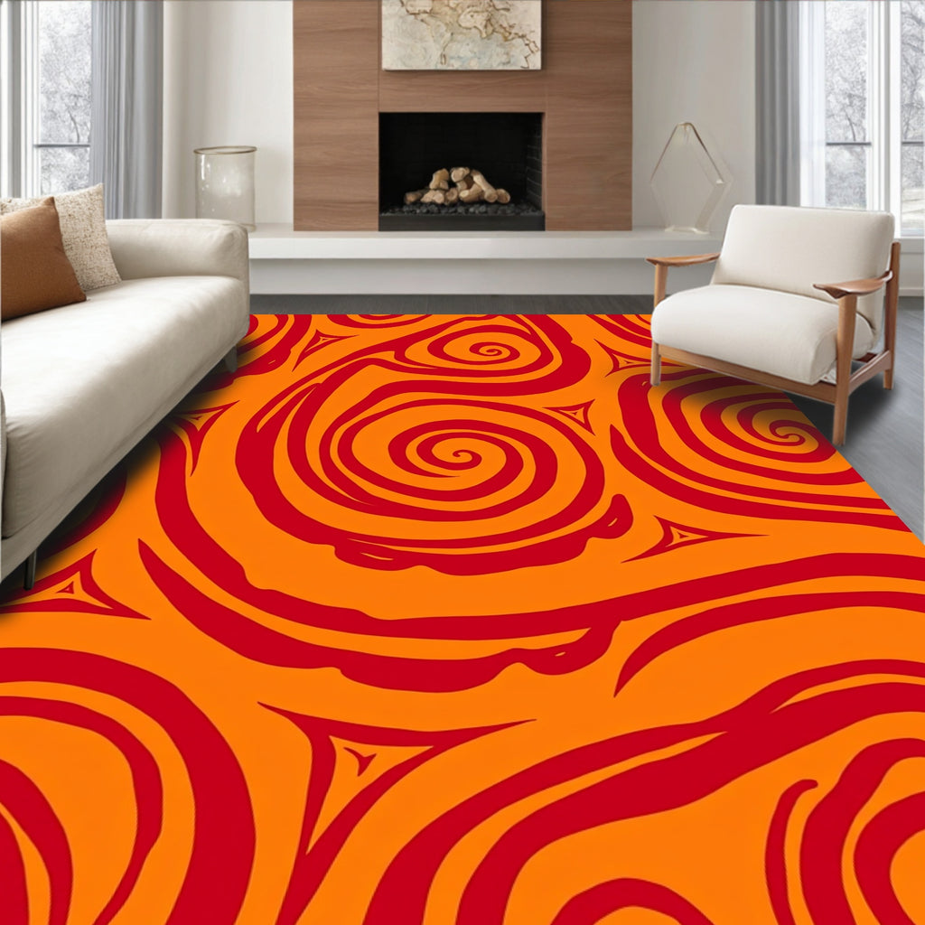 Bold Swirling Red and Orange Pattern Rug
