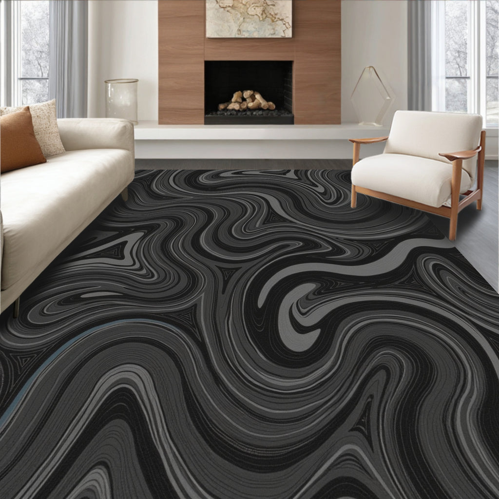 Monochromatic Swirl Marble Pattern Rug