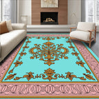 Aqua Golden Floral Border Rug