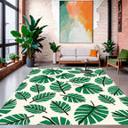 Tropical Leaf Patterned Green Rug